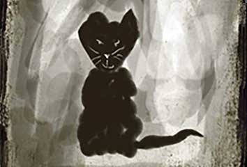 black and white drawing of a black cat